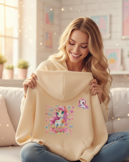 cream unicorn zip hoodie - in-use