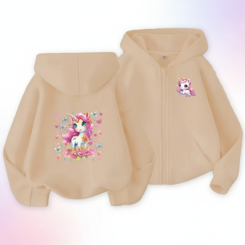 cream unicorn zip hoodie - white-bg