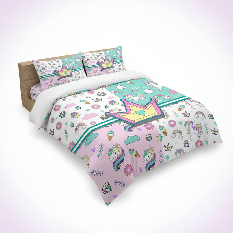 crown dreams unicorn bedding - white-bg
