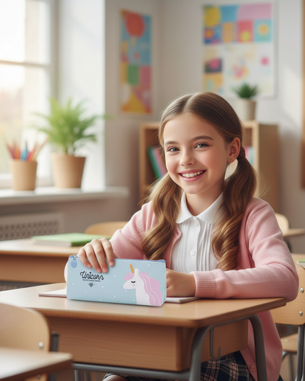 crying unicorn pencil case - in-use