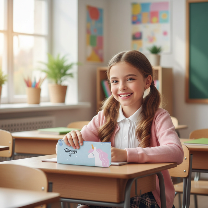 crying unicorn pencil case - in-use