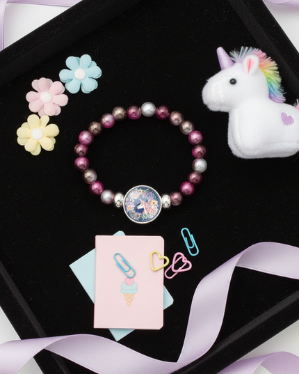 crystal unicorn bracelet - flat-lay