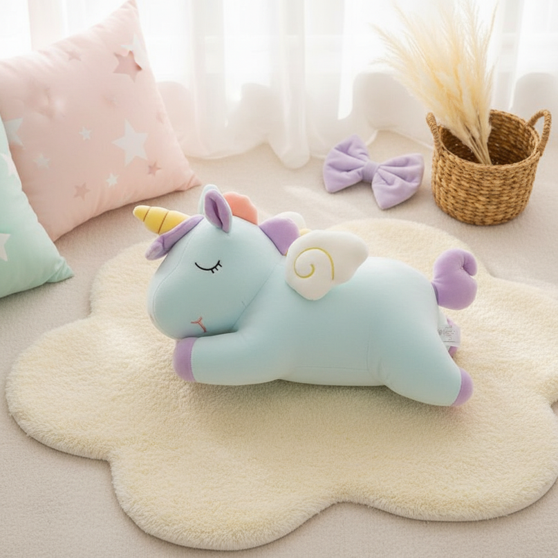 cuddly pink unicorn plush - flat-lay