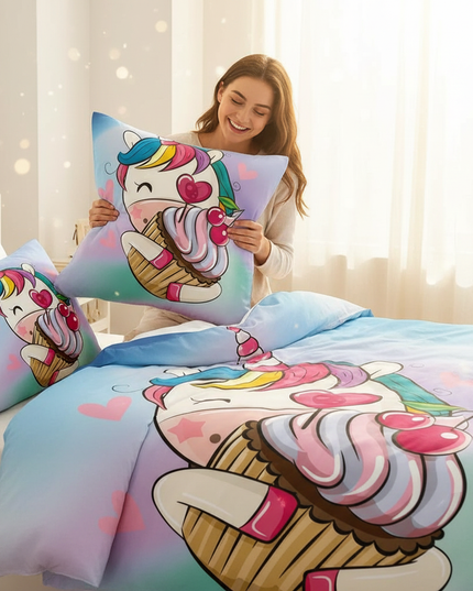 cupcake cherry unicorn bedding - in-use