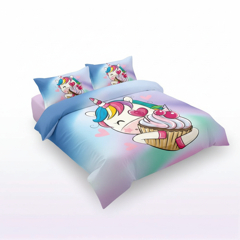 cupcake cherry unicorn bedding - white-bg