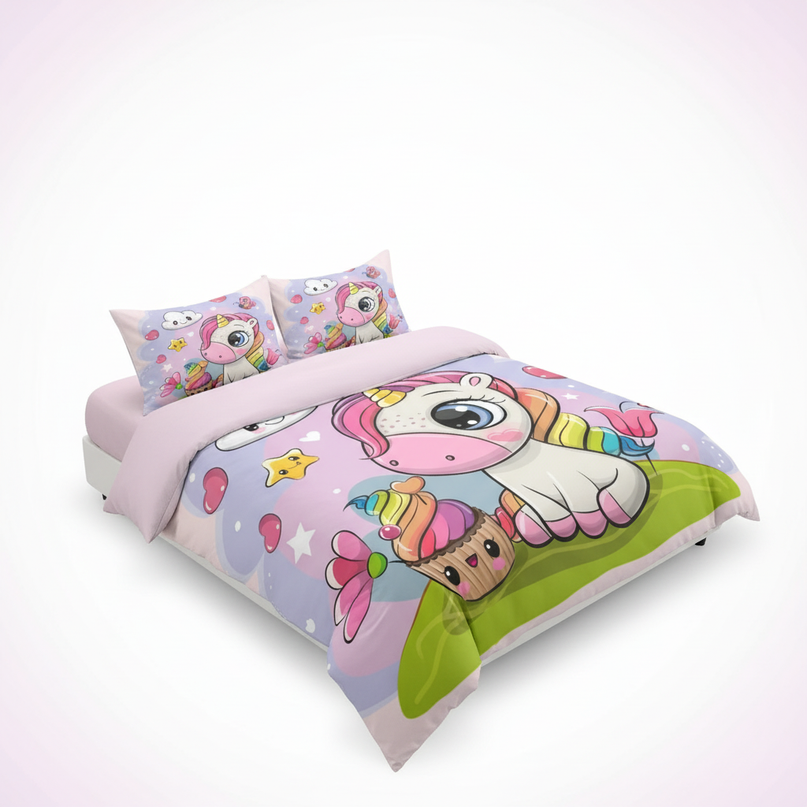 cupcake unicorn bedding - white-bg