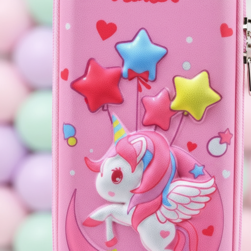 curly unicorn pencil case - detail