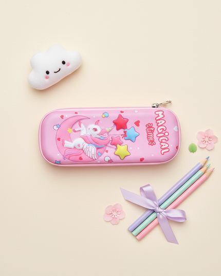 curly unicorn pencil case - flat-lay