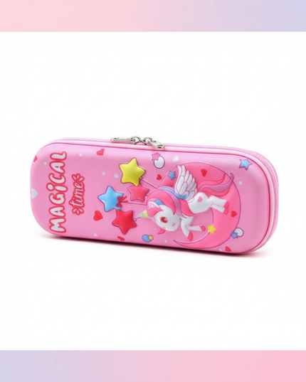 curly unicorn pencil case - white-bg