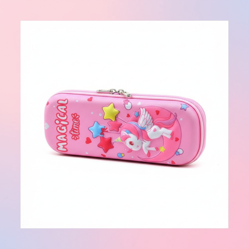 curly unicorn pencil case - white-bg