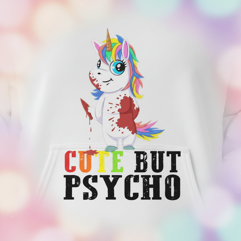 cute but psycho unicorn hoodie - detail