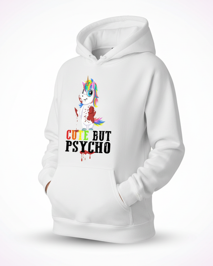 cute but psycho unicorn hoodie - white-bg