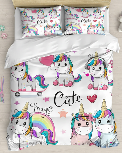 cute magic unicorn bedding - flat-lay