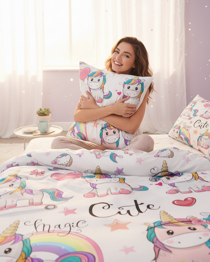 cute magic unicorn bedding - in-use