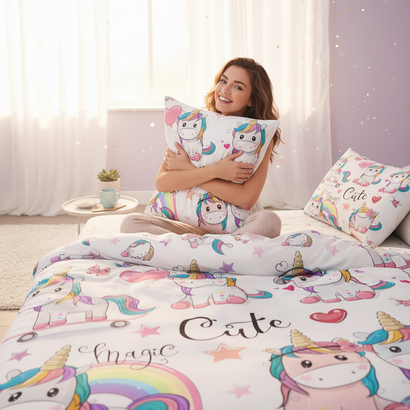 cute magic unicorn bedding - in-use