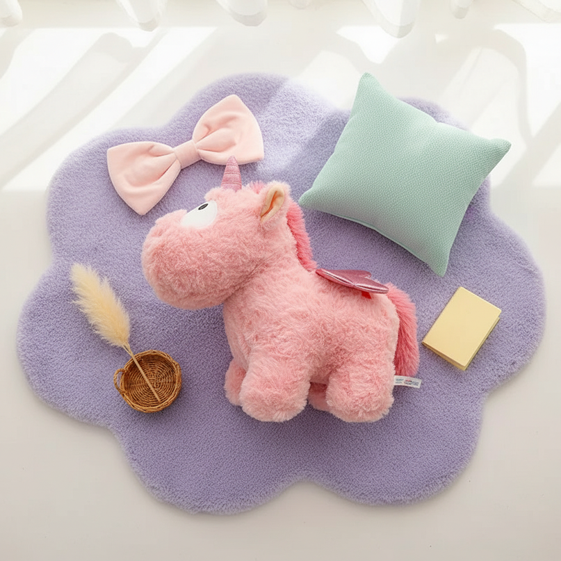 cute pink winged unicorn plush toy - flat-lay