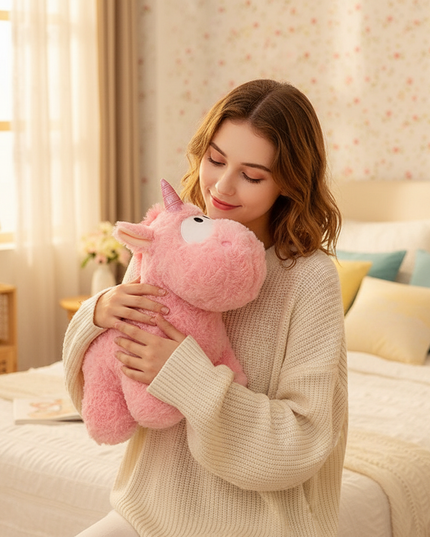 cute pink winged unicorn plush toy - in-use