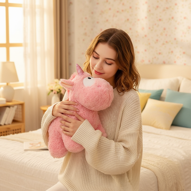 cute pink winged unicorn plush toy - in-use