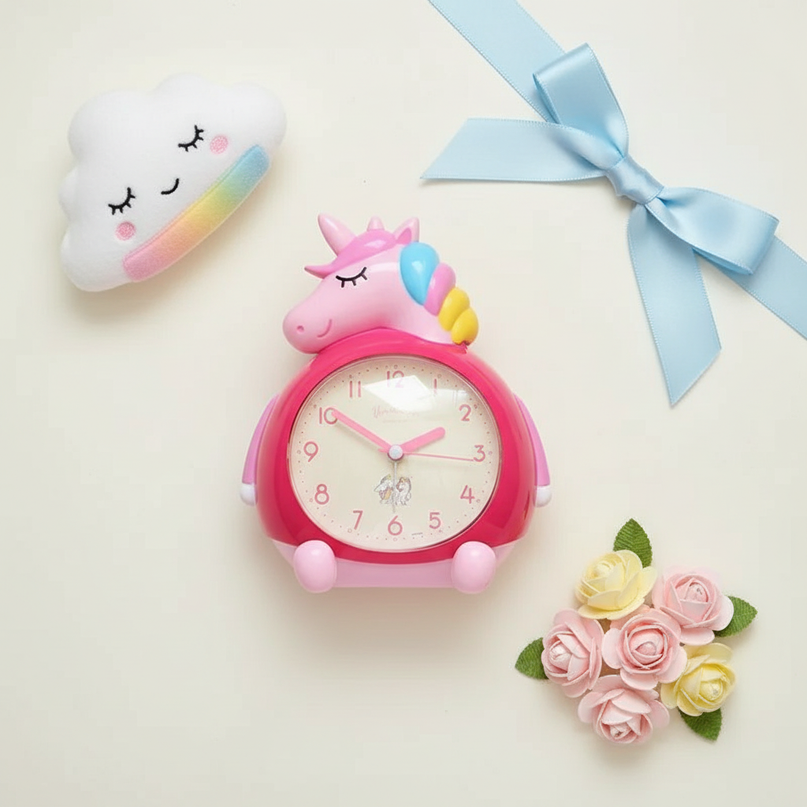 cute unicorn alarm clock - flat-lay