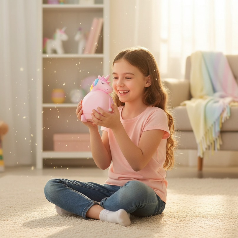 cute unicorn alarm clock - in-use