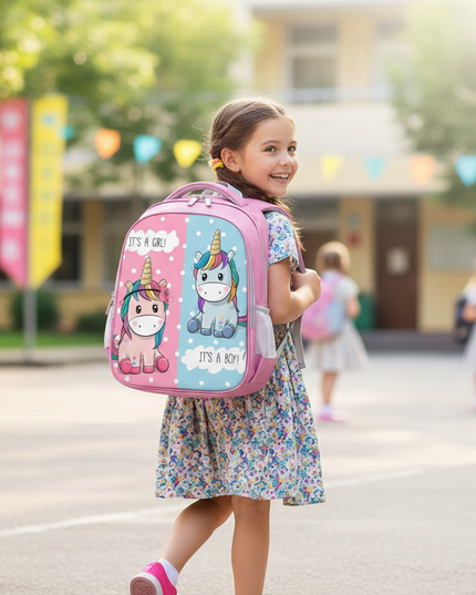 cute unicorn backpack for school - in-use