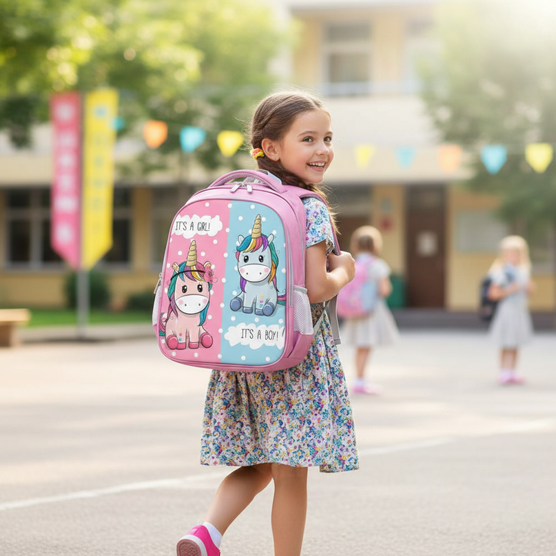 cute unicorn backpack for school - in-use