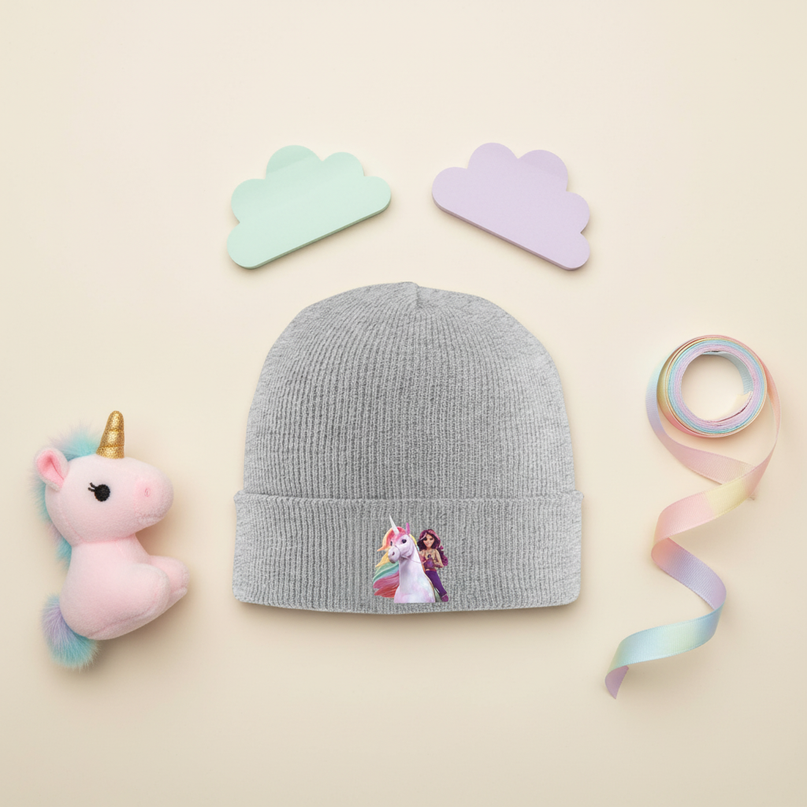 cute unicorn beanie - flat-lay