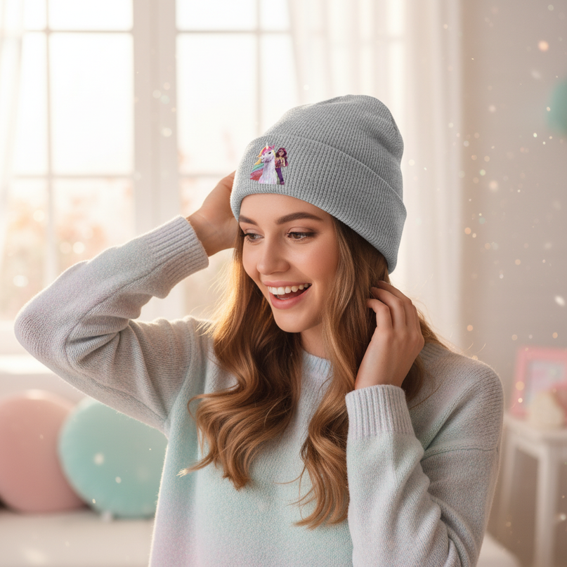 cute unicorn beanie - in-use