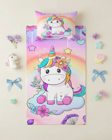 cute unicorn bed sheet set - flat-lay
