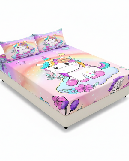 cute unicorn bed sheet set - white-bg