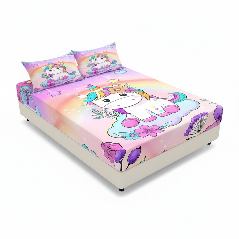 cute unicorn bed sheet set - white-bg