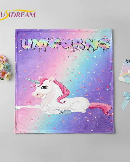 cute unicorn blanket - flat-lay
