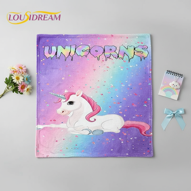 cute unicorn blanket - flat-lay