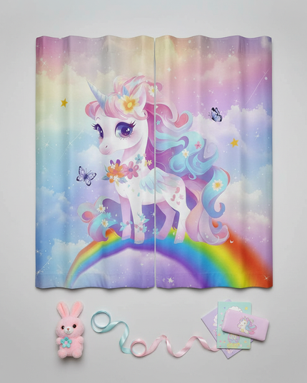 cute unicorn curtains - flat-lay