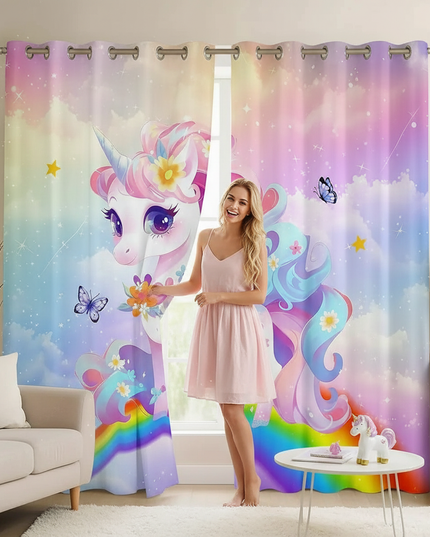 cute unicorn curtains - in-use