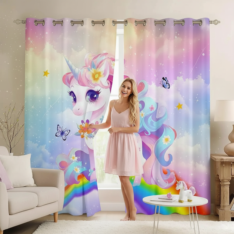 cute unicorn curtains - in-use