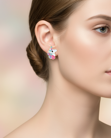 cute unicorn earrings - in-use