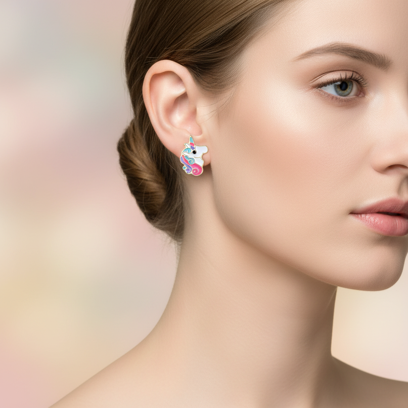 cute unicorn earrings - in-use