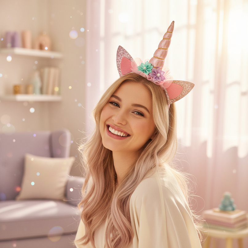 cute unicorn headband - in-use