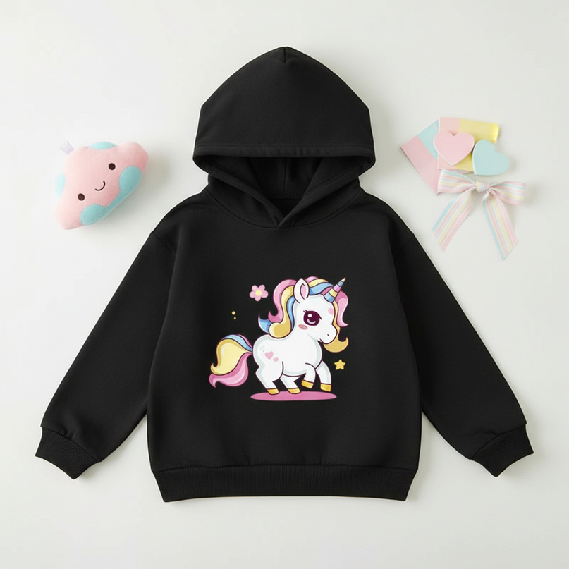 cute unicorn hoodie kids - flat-lay