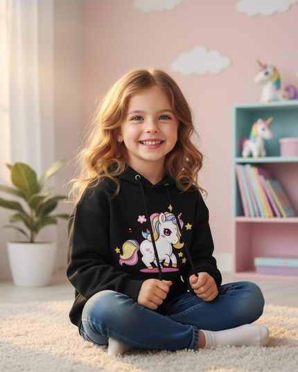 cute unicorn hoodie kids - in-use