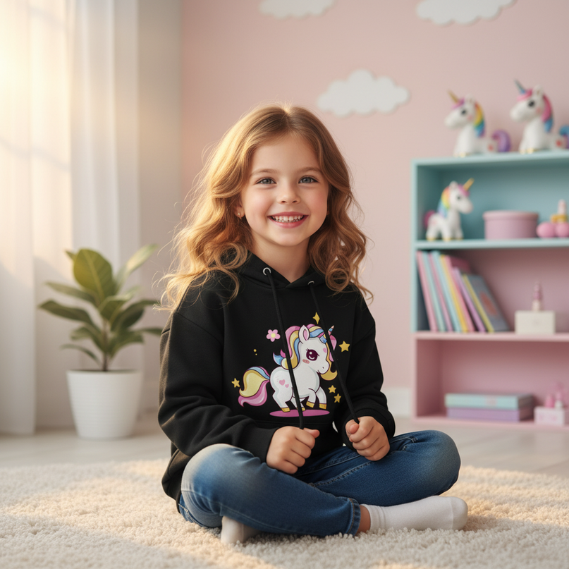cute unicorn hoodie kids - in-use