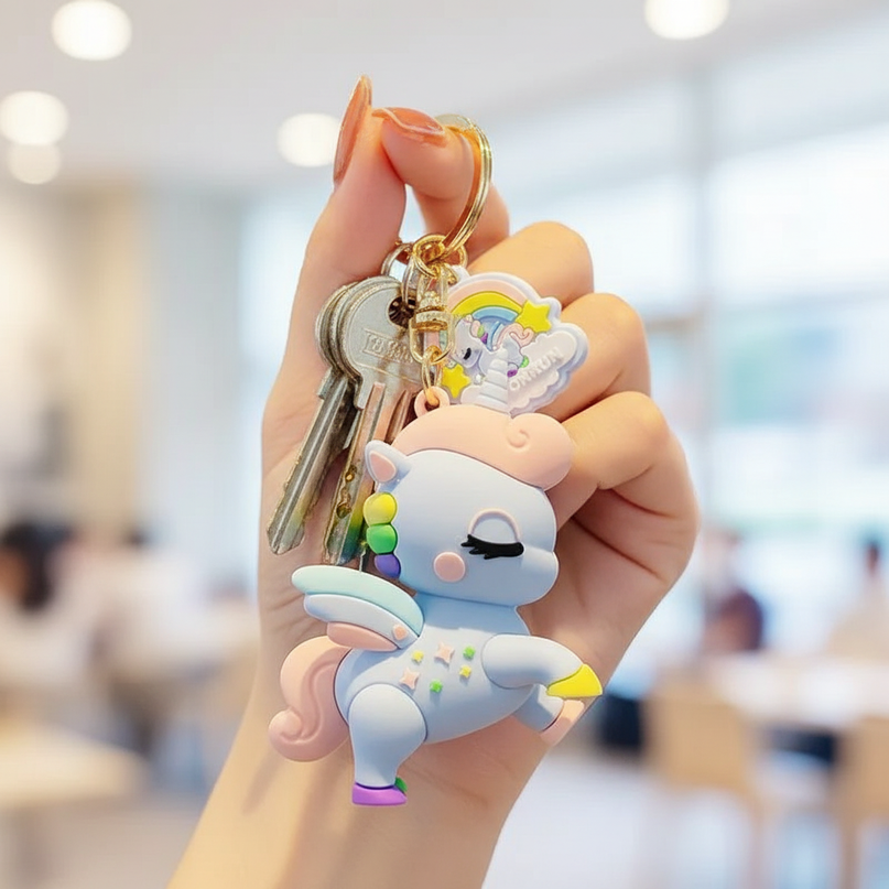 cute unicorn keychain - in-use