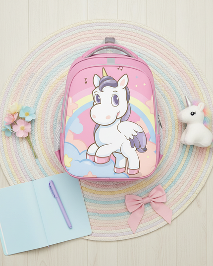 cute unicorn kids school backpack - flat-lay