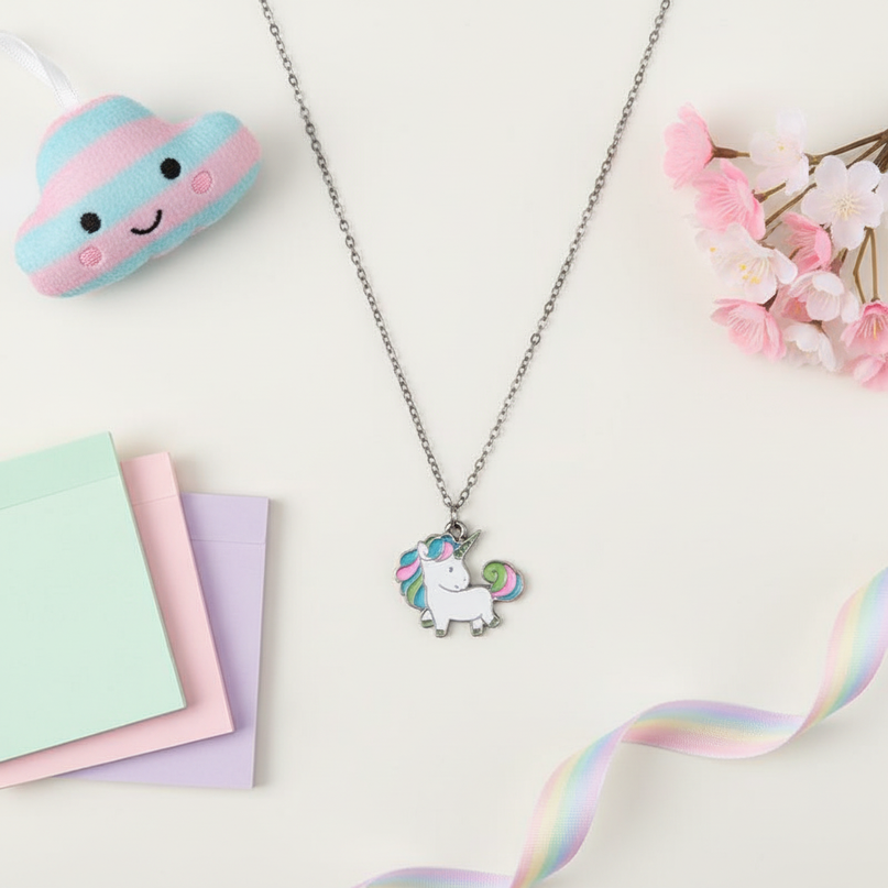 cute unicorn necklace - flat-lay