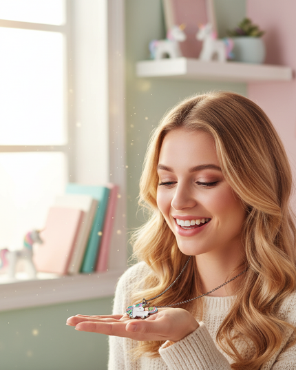 cute unicorn necklace - in-use