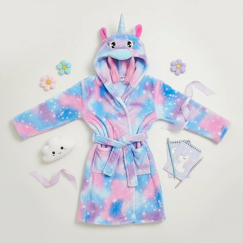 cute unicorn robe - flat-lay
