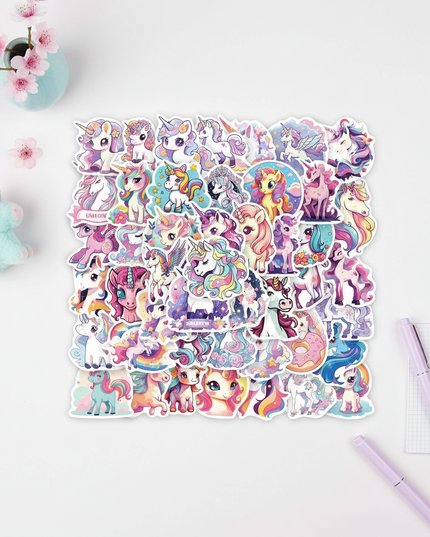 cute unicorn stickers - flat-lay