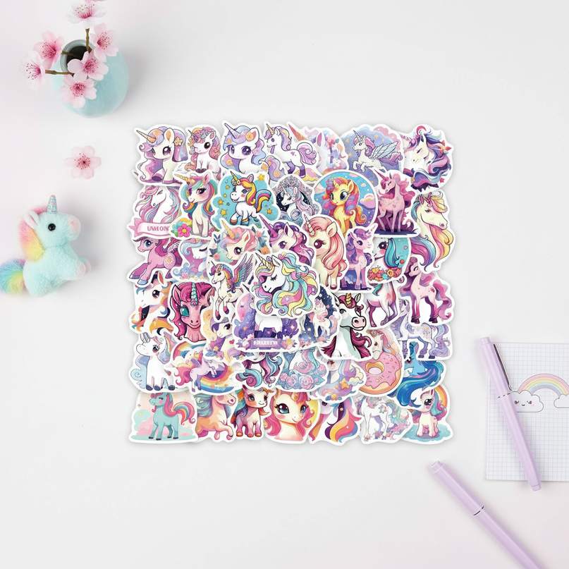 cute unicorn stickers - flat-lay