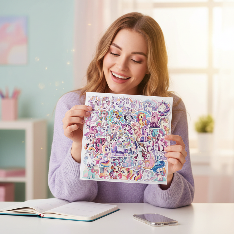 cute unicorn stickers - in-use